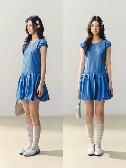 Ocean Bloom Royal Blue Bubble Hem Dress LL2026019