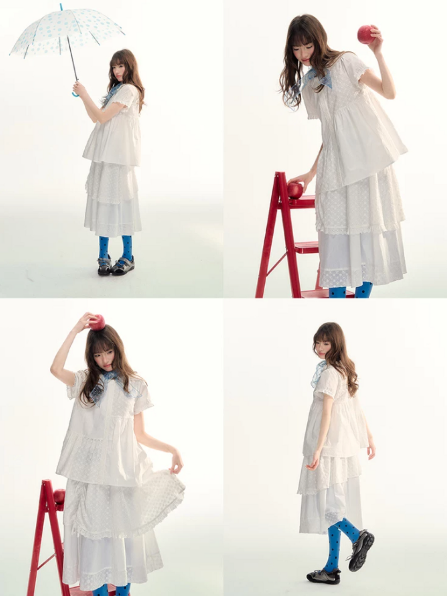 White Embroidered Peter Pan Collar Skirt Set LL2026088