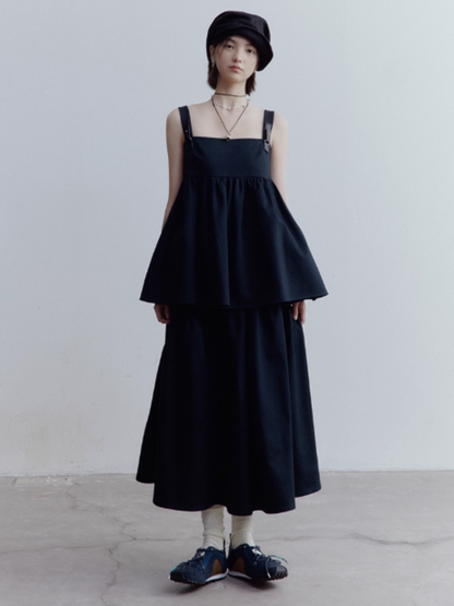 FUSSED Blues Dusky Blue Doll Top & A-Line Skirt Set FOF-25SS110