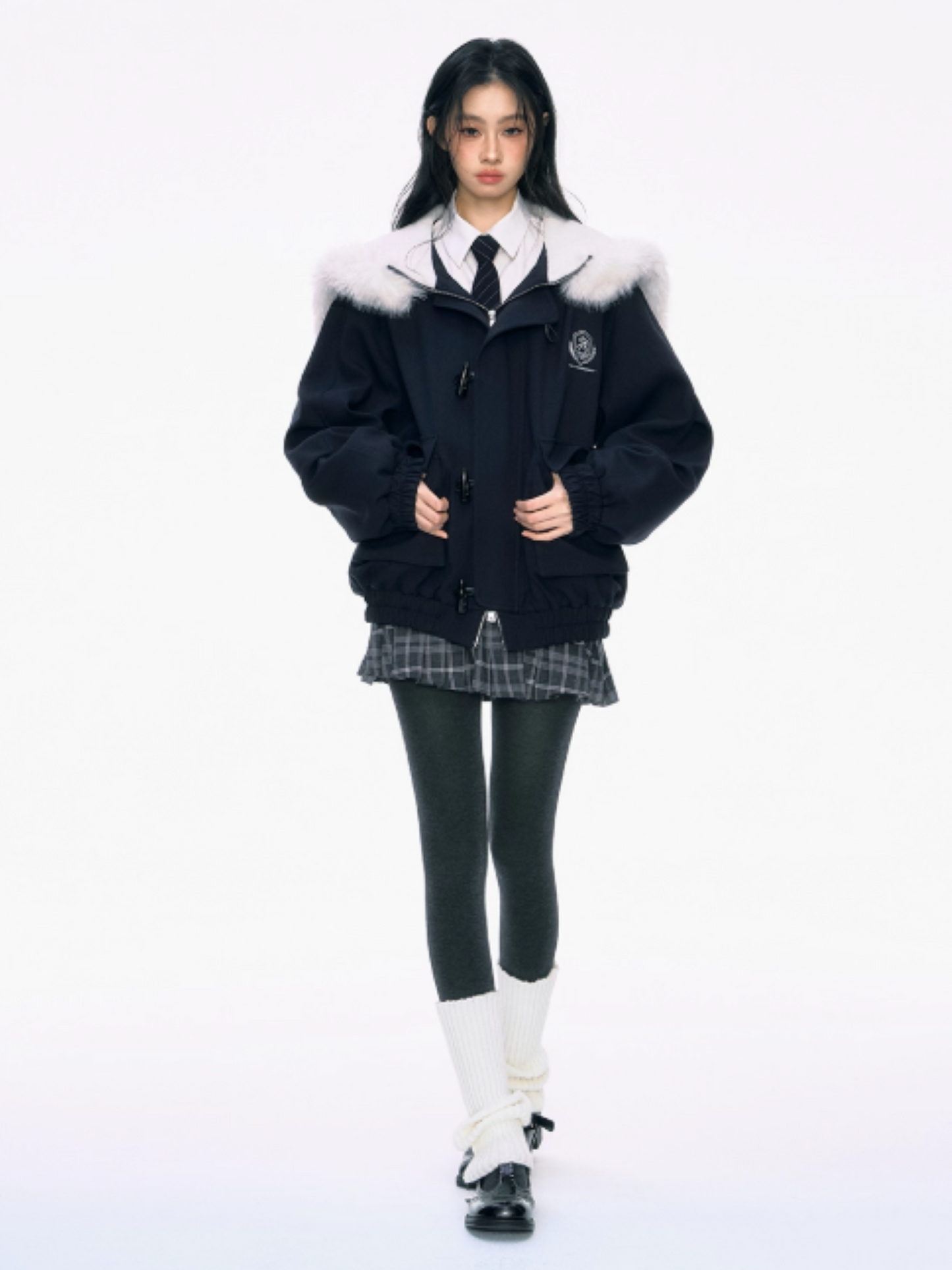 PCH - Navy Blue Padded Jacket with Faux Fur Collar