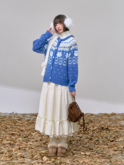 "软绒蓓蕾" Ivory Ruffle Midi Skirt