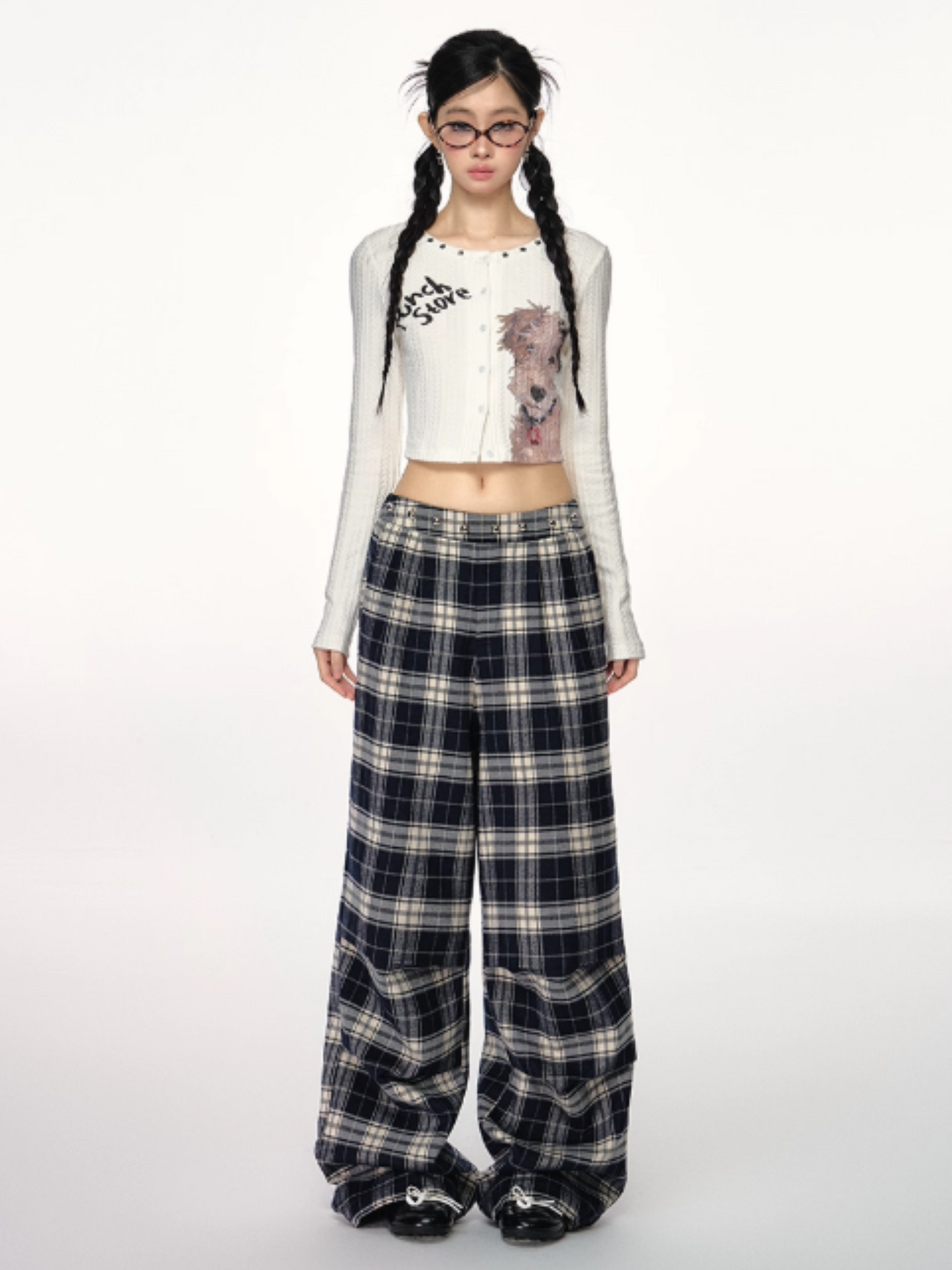 PCH - Black & White Plaid Wide-Leg Pants