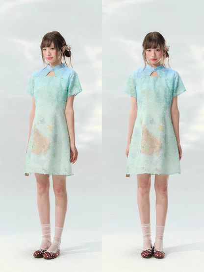 “Velvet Deer Whisper” Teal Deer Print Cheongsam Dress LL2026174
