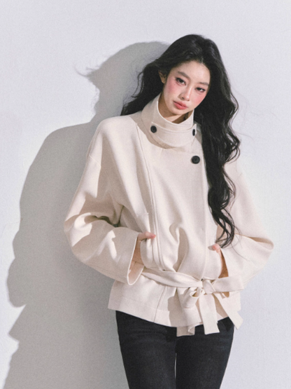 少也眼 “First Snow, Softened” Hepburn-Style Winter Trench Coat - White 941615