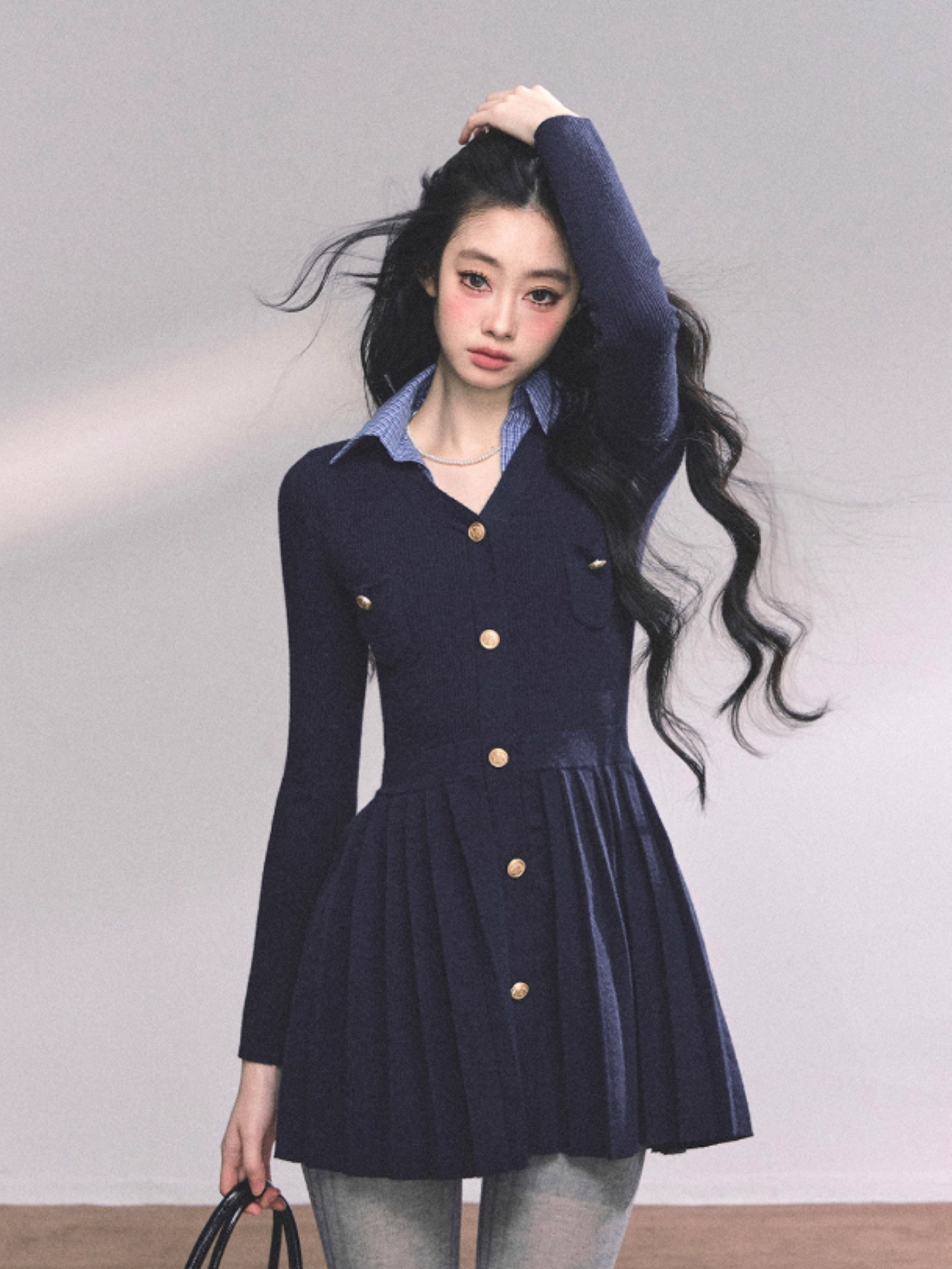 少也眼 Paisley Notes Faux Two-Piece Knitted Dress