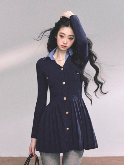 少也眼 Paisley Notes Faux Two-Piece Knitted Dress