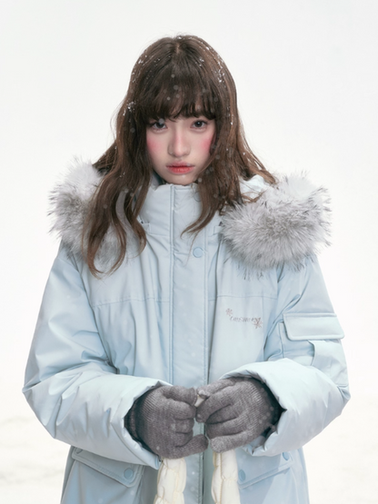"Winter Serenade" Detachable Fur-Trim Parka – Glacier Blue LL2025315