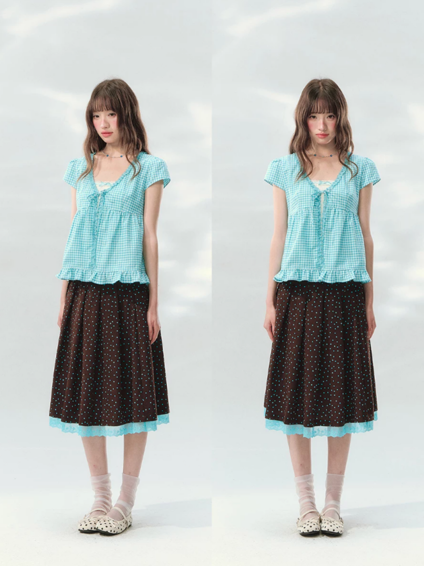 “Sea Salt Letters” Plaid Lace Layered Skirt Set  LL2026168