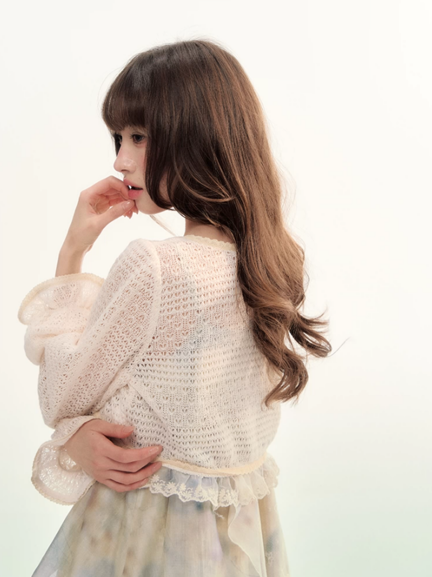 Ivory Lace Tie-Front Cropped Cardigan LL2026105