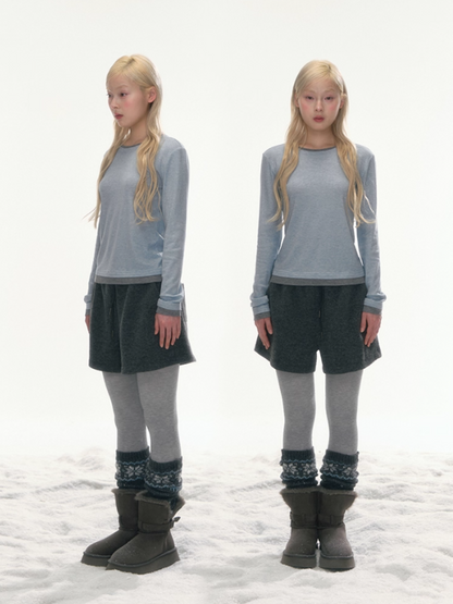 "Cream Cloud" Blue – Gray Colorblock Wool Knit Top LL2025471
