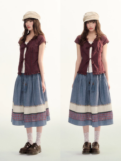 Boho Patchwork Tassel Maxi Skirt WW2026087