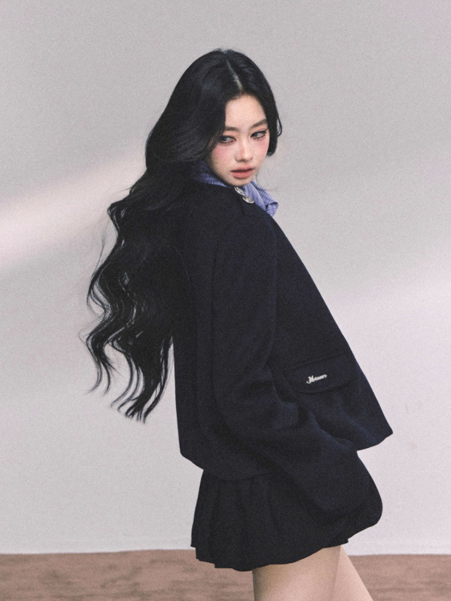 少也眼 French Casual Loose-Fit Blazer – Dark Navy