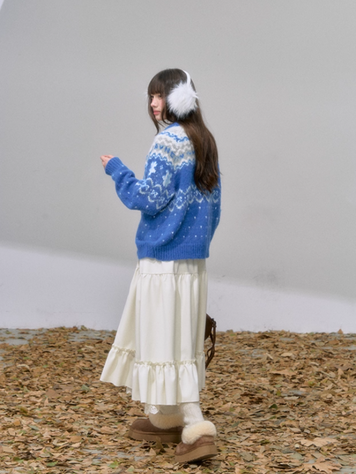 "屿蓝织梦" Royal Blue Fair Isle Knit Sweater
