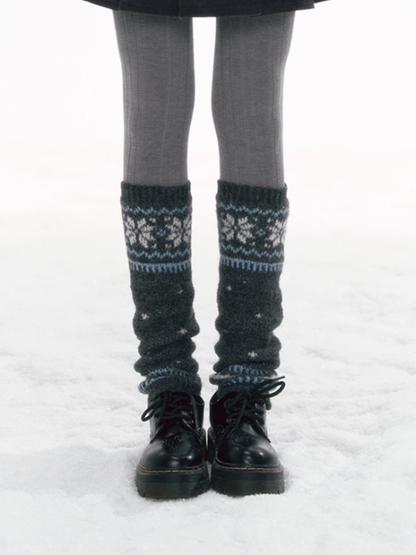 '雪夜星海' Snowflake Jacquard Knit Leg Warmers