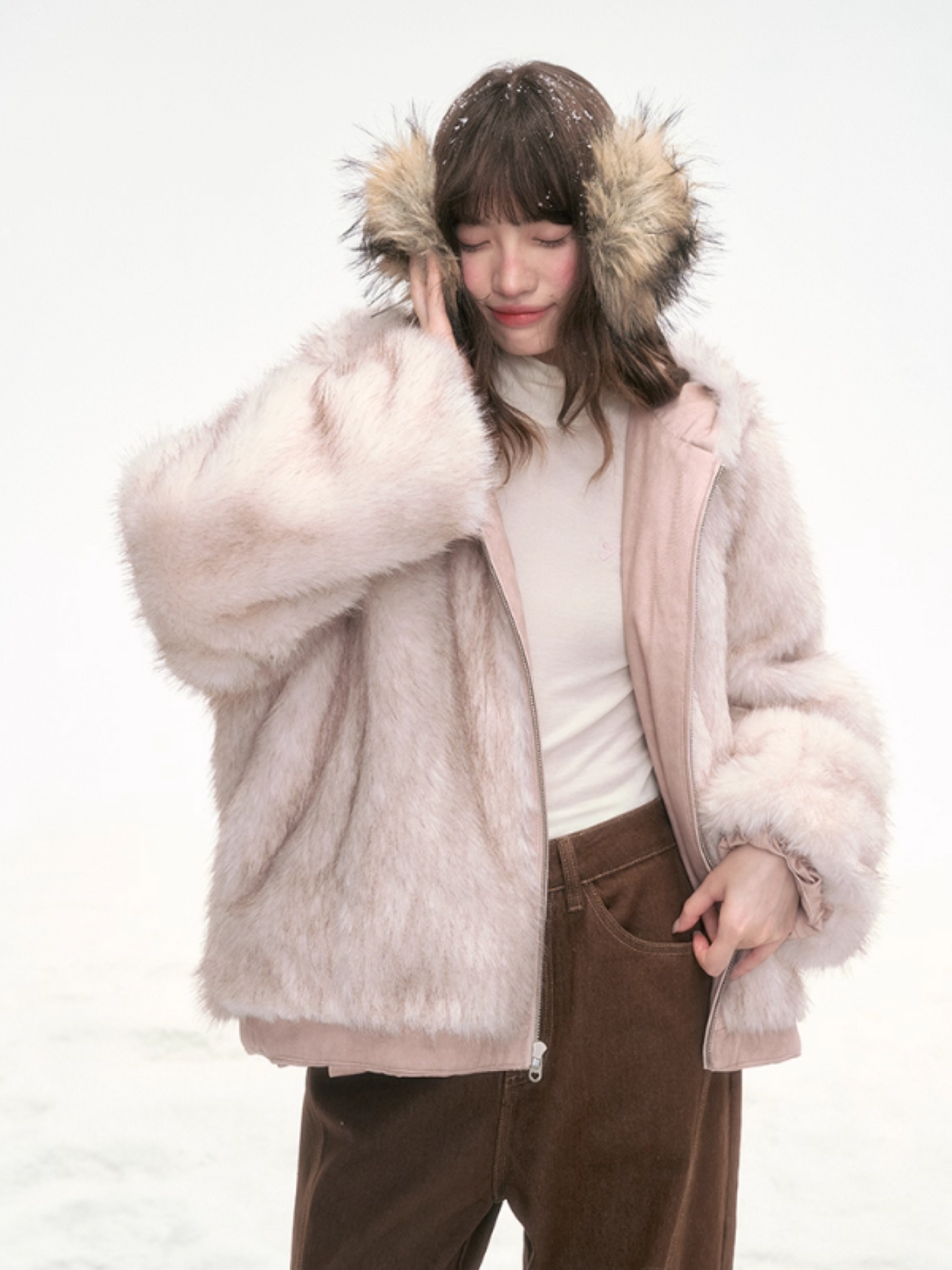 “Blushing Mist" Reversible Faux Fur Parka Jacket LL2025299