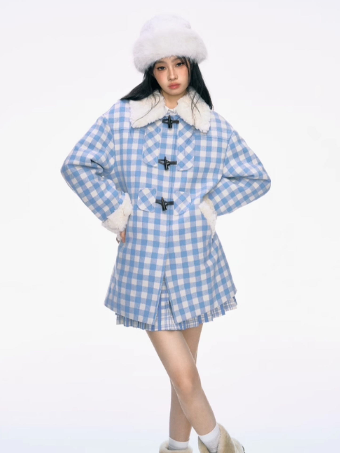 PCH - Blue Padded Mid-Length Wool-Blend Coat