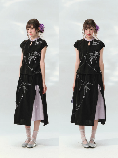 “Swallow Star Path” Modern Chinese Embroidered Skirt Set GZ2026167