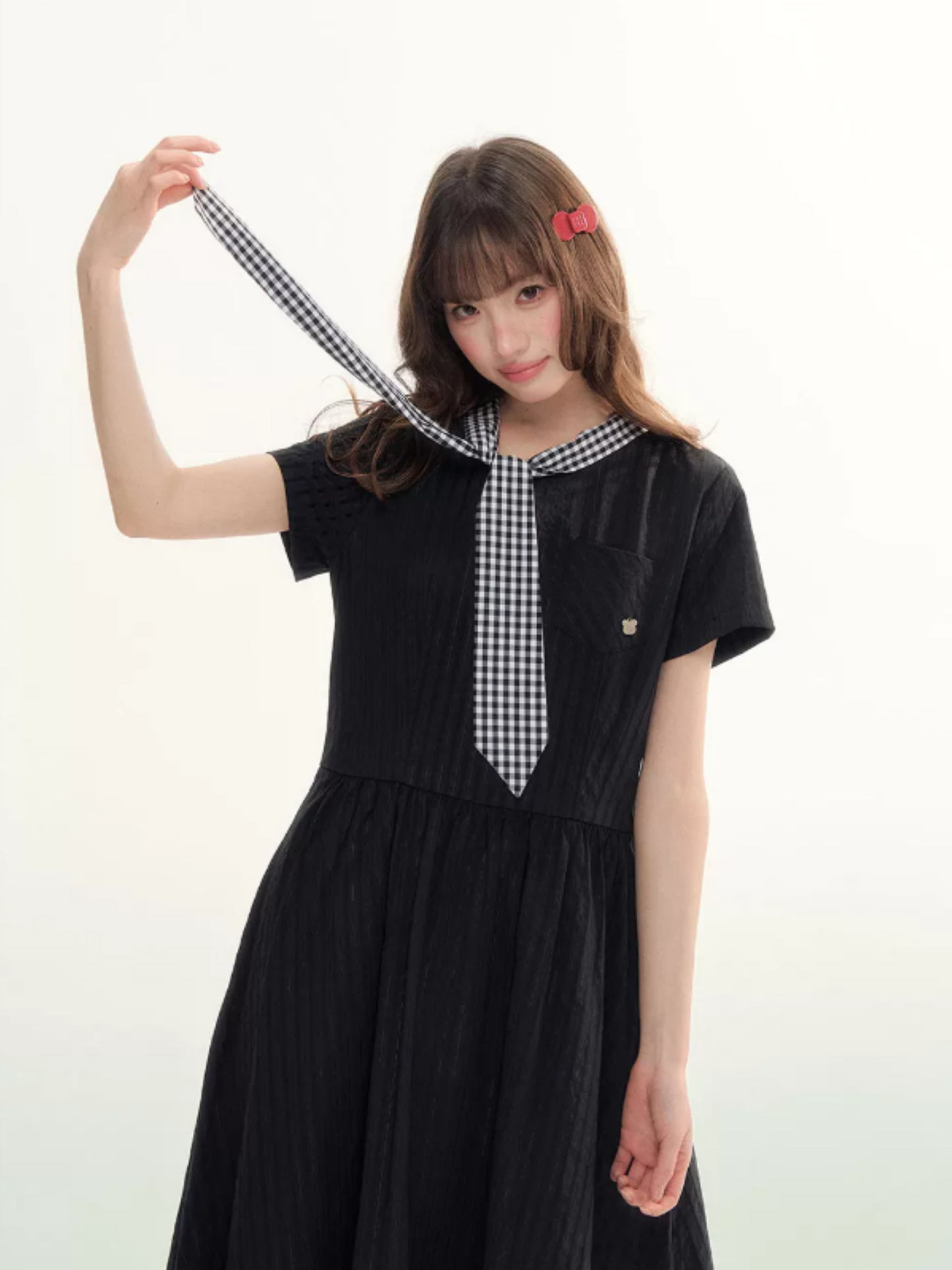 "Summer Ribbon Letter" Tie-Neck Preppy Dress LL2026016