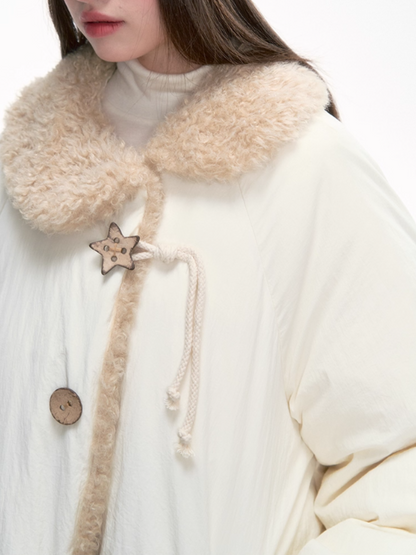 '绒间星轨' Puffer Jacket with Faux Fur Collar – Beige