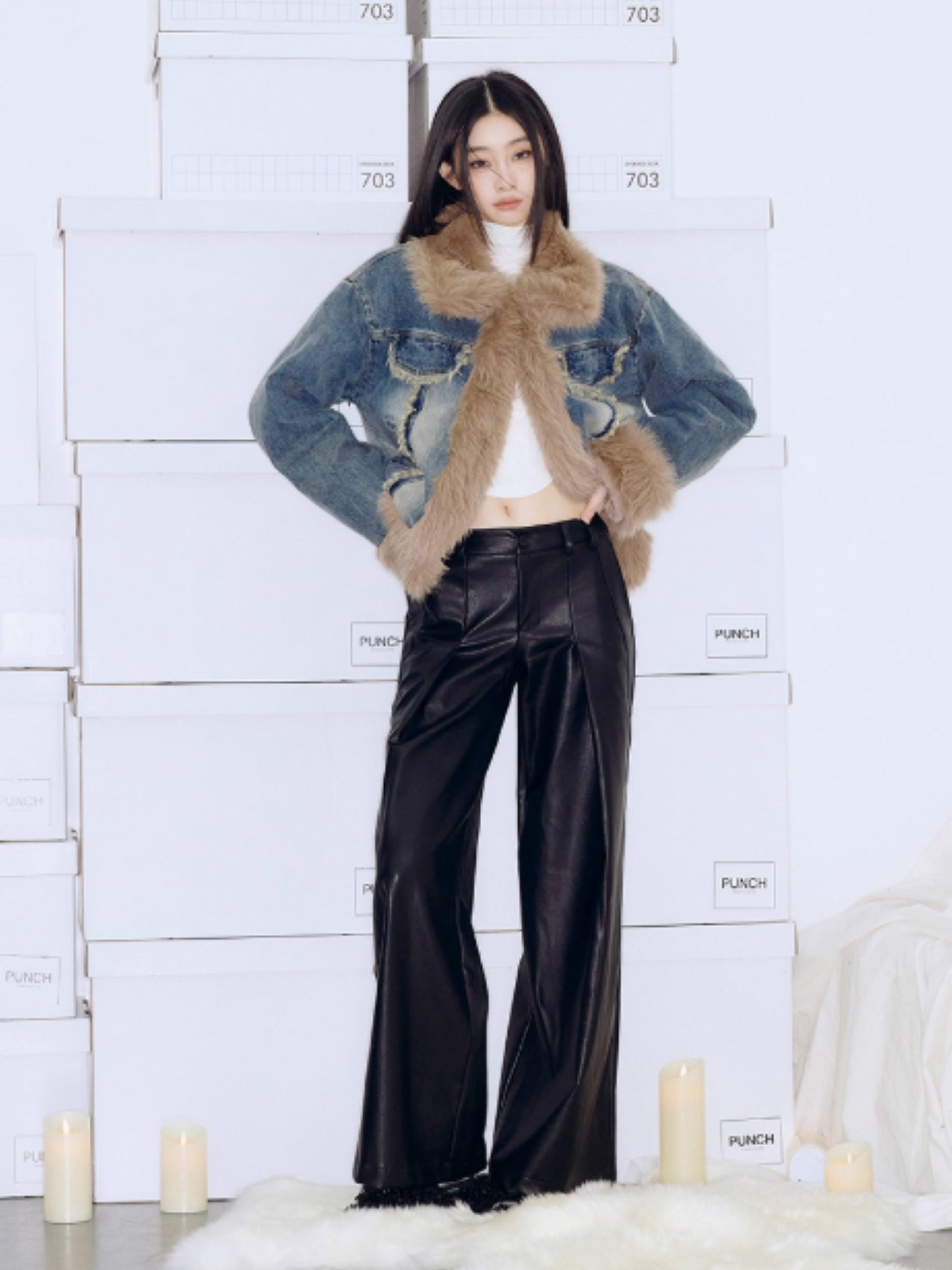 PCH - Gradient Washed Denim Short Jacket with Plush Panels