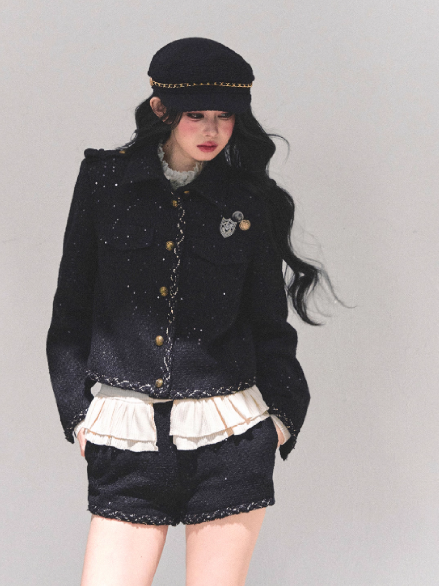 少也眼 “Midnight Allure” French Preppy 3-Piece Set