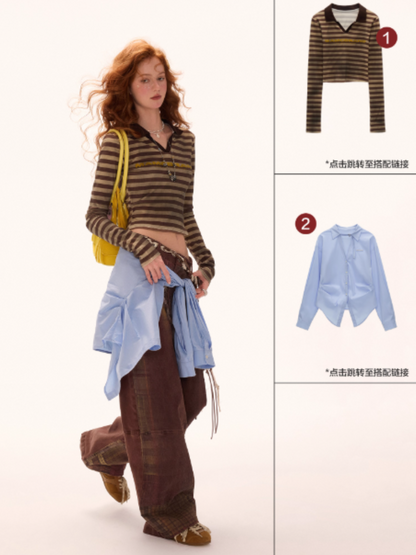 MAMC - Vintage Plaid Print Brown Jeans