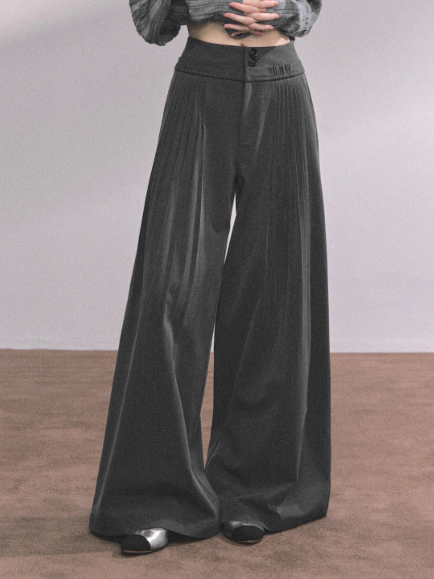 "垂感懒懒裤" American Relaxed Wide-Leg Trousers – Gray/ Coffee
