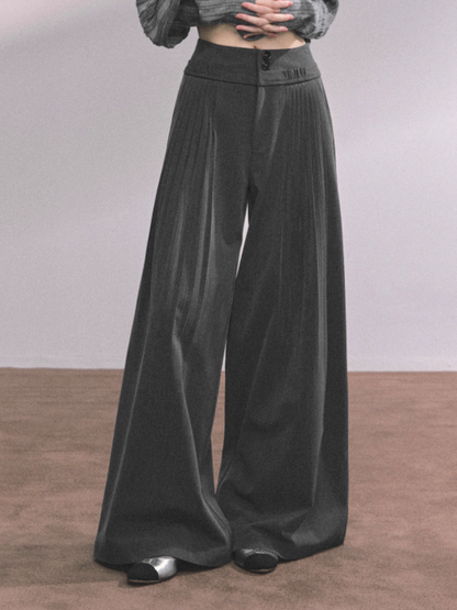 "垂感懒懒裤" American Relaxed Wide-Leg Trousers – Gray/ Coffee