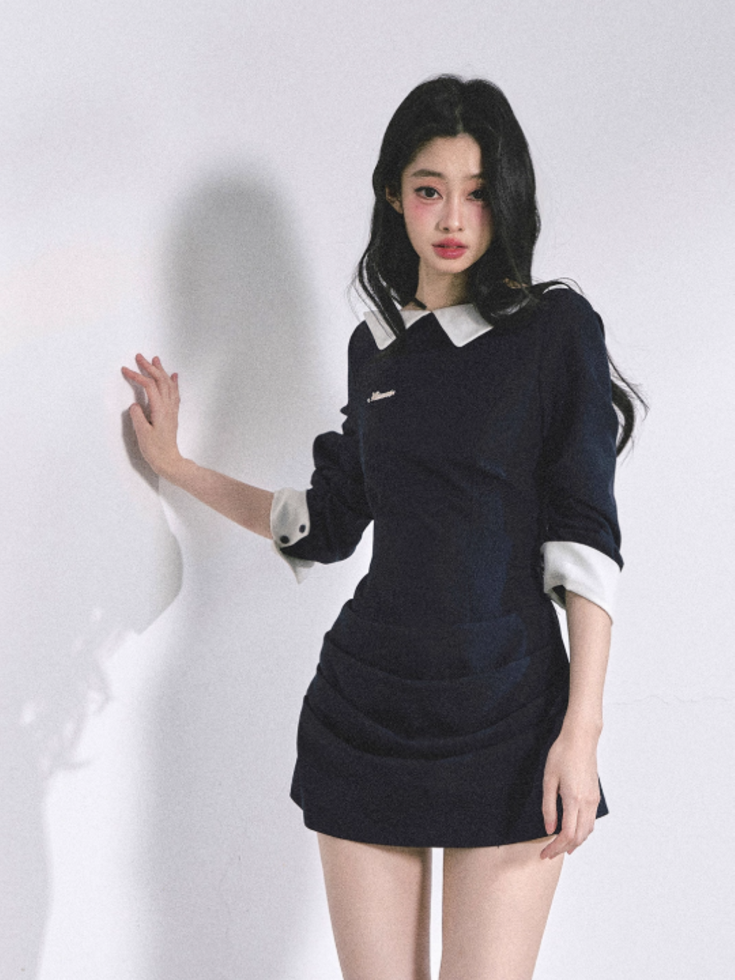 少也眼 Navy Blue High-End Hepburn Style Sexy Bodycon Mini Dress
