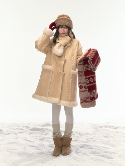 "Snowmist Forest" Suede Mid-Length Detachable-Scarf Coat LL2025459