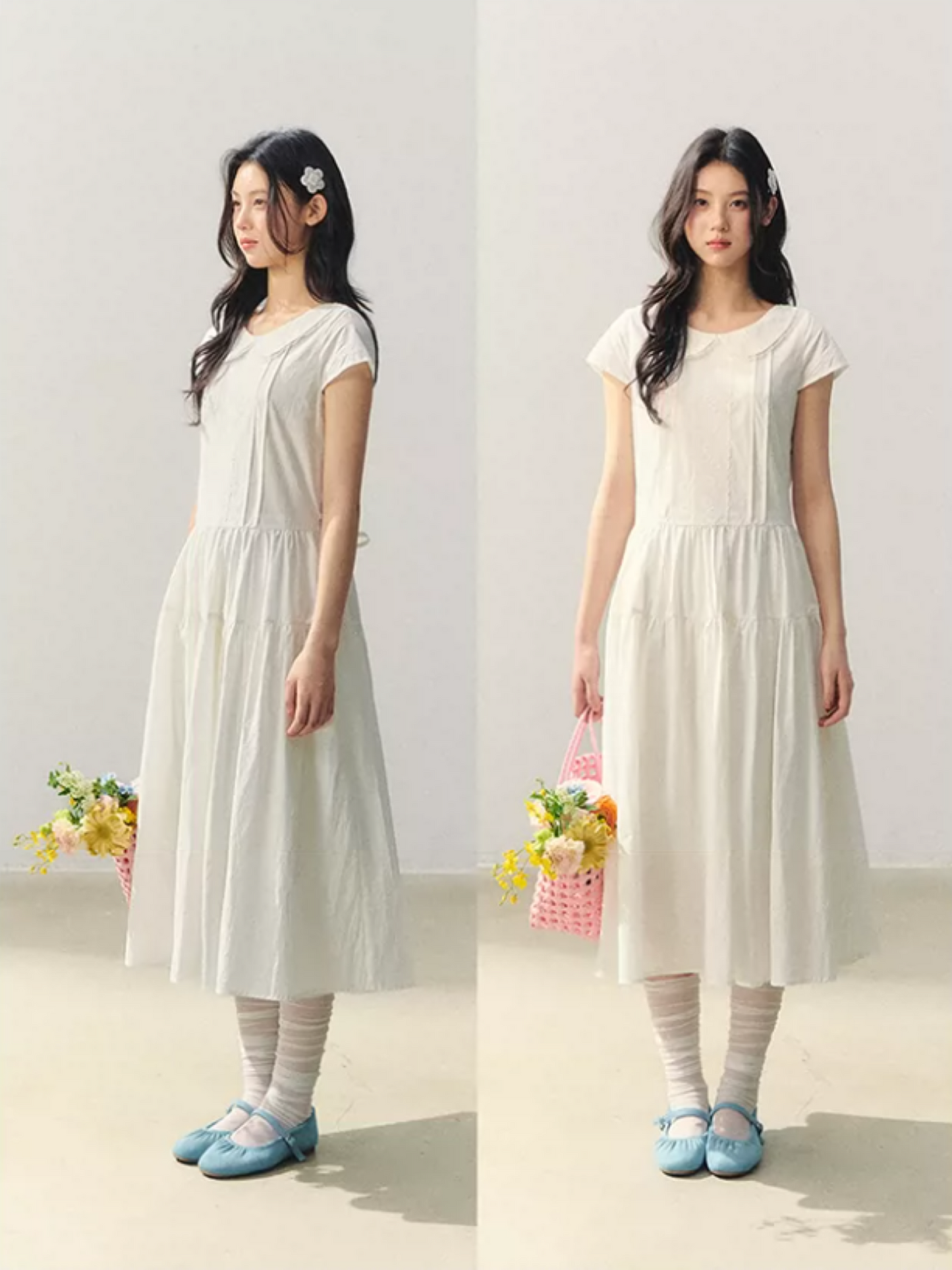 "Sakura Letter" Lace Doll Collar Waist-Fit Midi Dress WW2026004