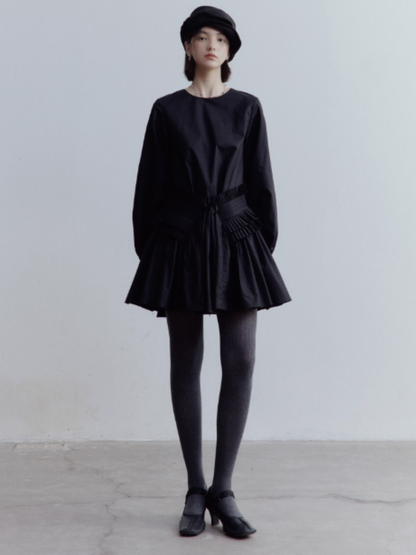 FUSSED Fragmented Dream Noir Pleated Cotton Doll Dress FOF-25SS159b