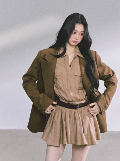 少也眼 Hepburn-Inspired Puff Mini Utility Dress