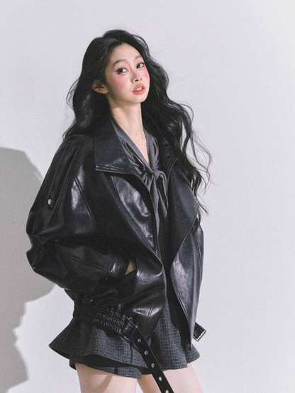 少也眼 Cool Girl American Biker PU Leather Jacket