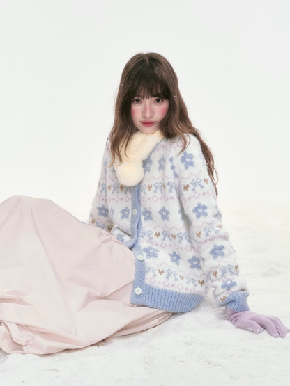 "Indigo Bloom" Retro Knit Cardigan LL2025306