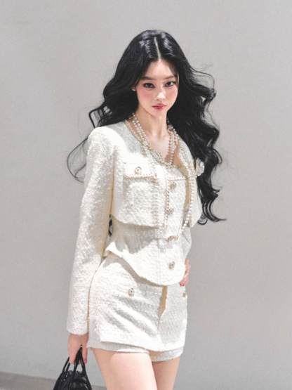 月亮落下之前 “Whispers of Cream” Tweed-Inspired 3-Piece Set