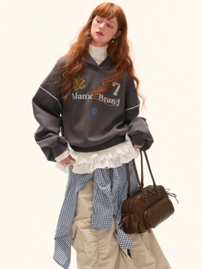 MAMC - Preppy College-Inspired Layered Hoodie (Washed Grey)