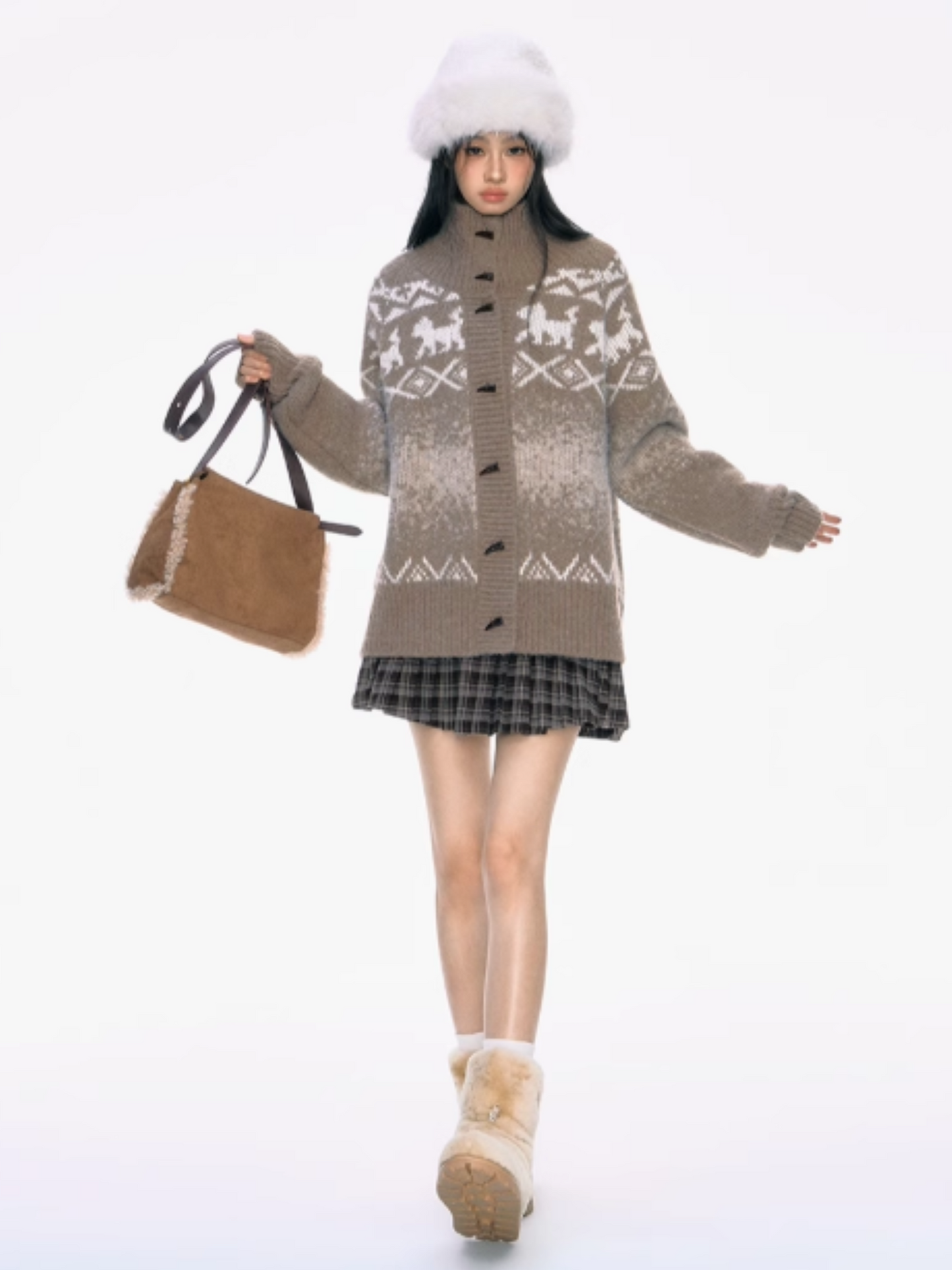 PCH - Camel High-Neck Knit Cardigan with Toggle Buttons