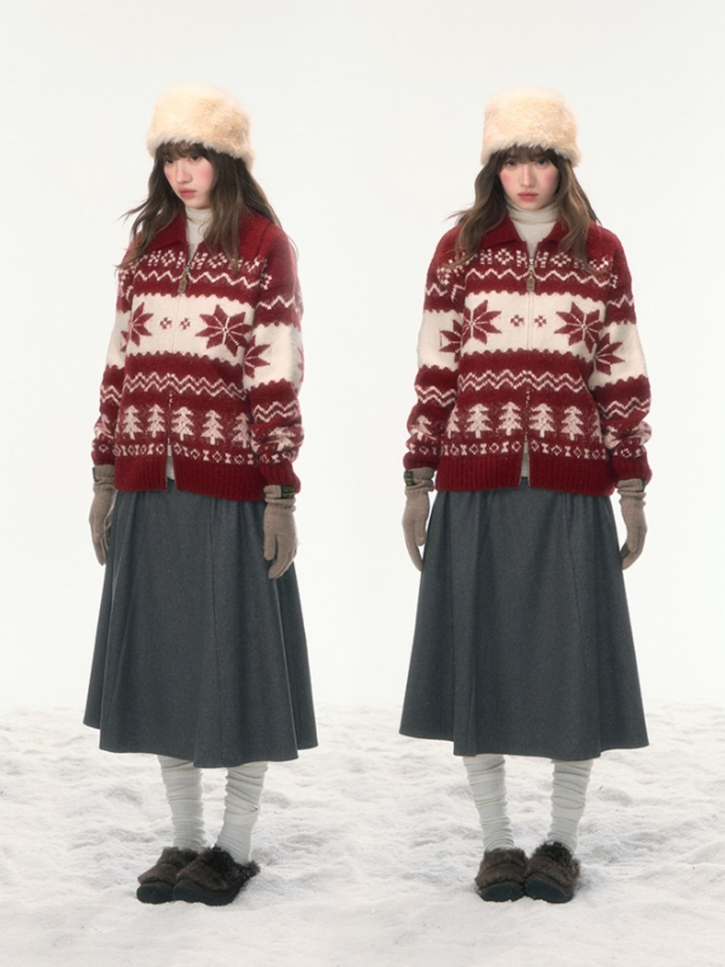 "Fluffy Snowtone" Vintage Red Holiday Knit Cardigan LL2025305