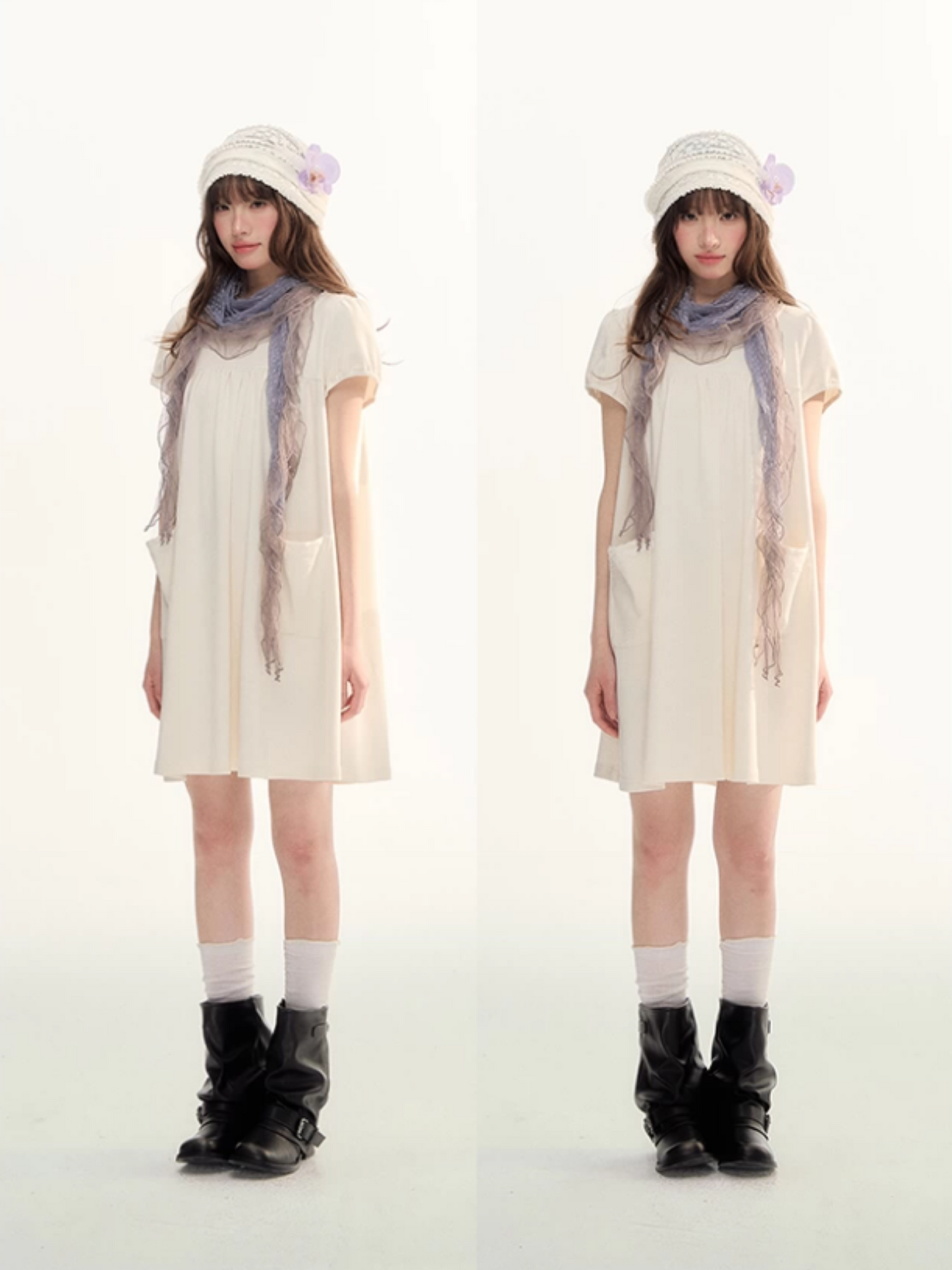 Milk Puff Lace Trim Babydoll Dress LL2026079