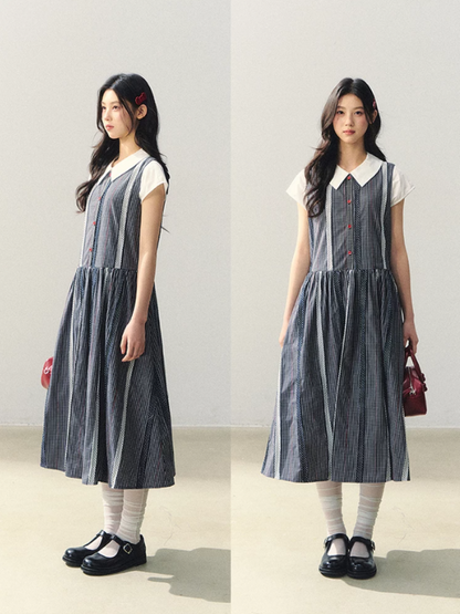 "Red Pulse in Monochrome" Plaid Sleeveless Dress with Red Button LL2026027