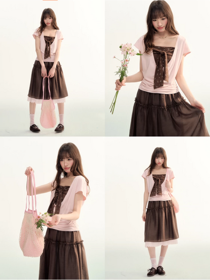 Blush & Cocoa Bow Cami Top Set LL2026072