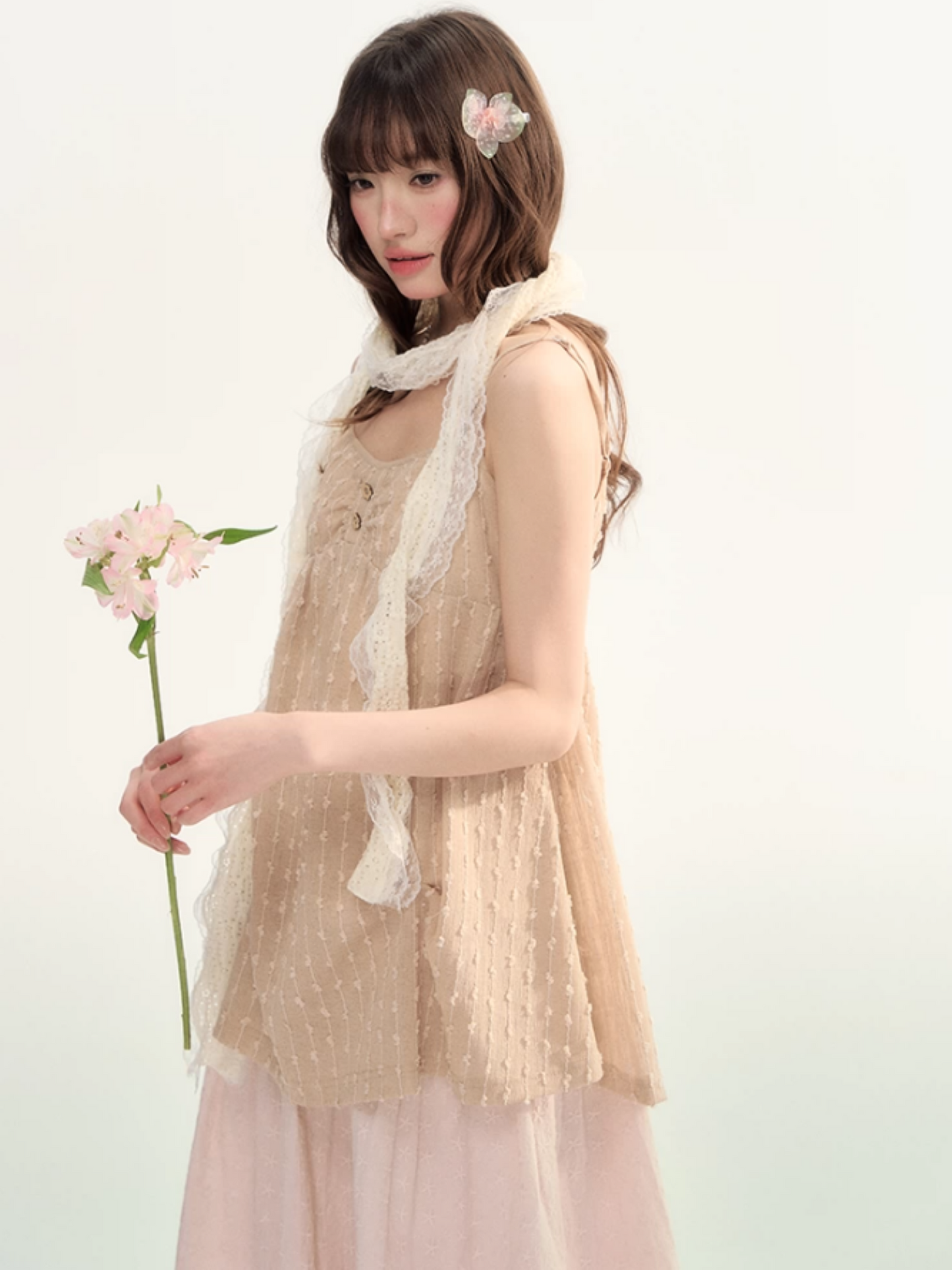 Soft Lace Tie-Front Cardigan & Cami Set LL2026100