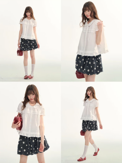 Soft Curl Peter Pan Puff Sleeve Blouse WW2026110