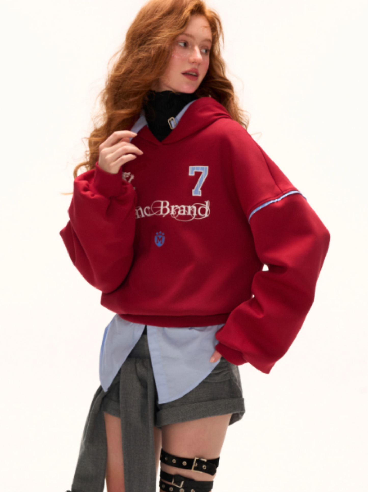 MAMC - Preppy College-Inspired Layered Hoodie (Bold Red)