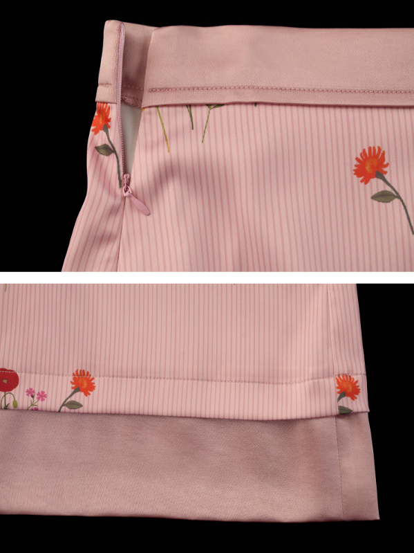 "Soft Blush Poem" Floral Satin A-Line Midi Skirt WE955