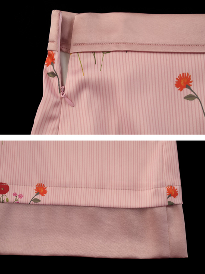 "Soft Blush Poem" Floral Satin A-Line Midi Skirt WE955