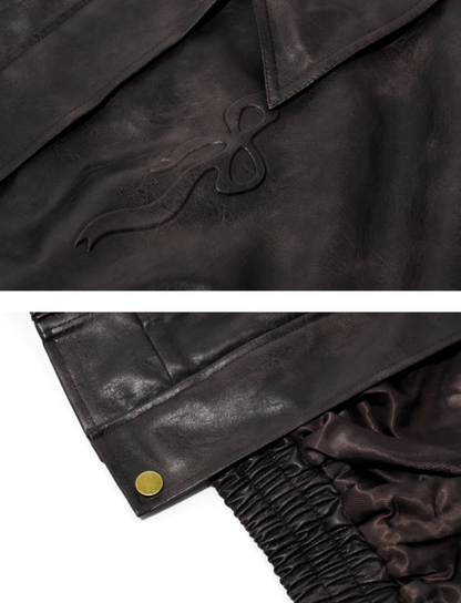 ASGONY - Retro Puppy Embossed Faux Leather Jacket