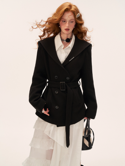 MAMC - Academia Wool Belted Blazer – Double-Breasted Black