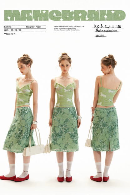 Mint Sequin Embroidered Midi Skirt